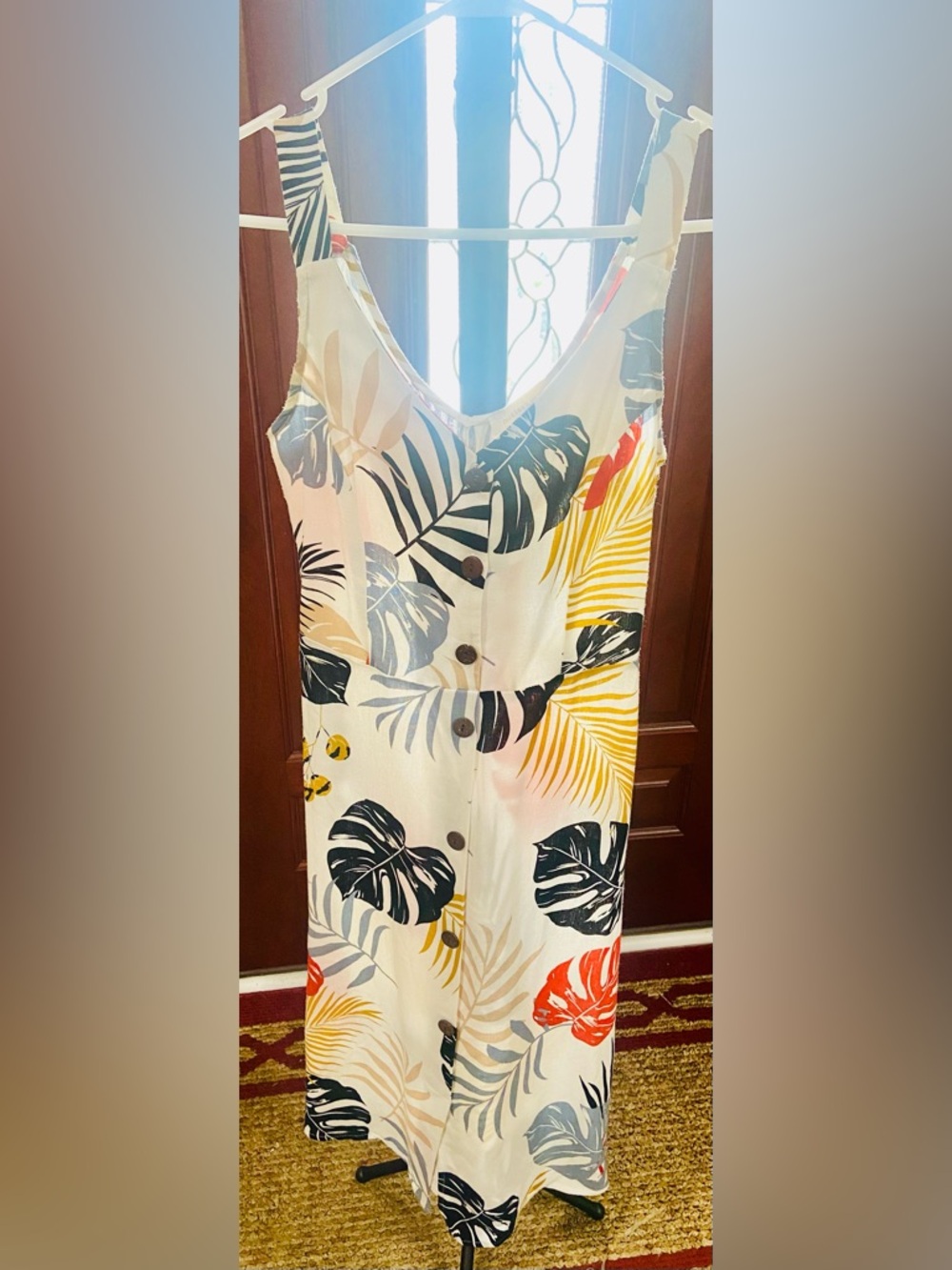 Tropical Button-Front Maxi Dress in Cream, Black & Mustard